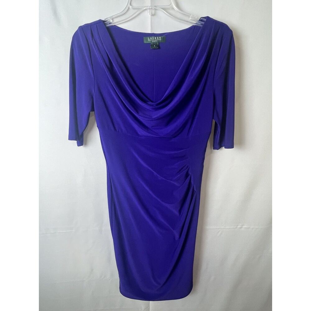 LaurenRalph Lauren Women's Carleton Jersey Draped Cowl Neck Purple Dress Sz 6
